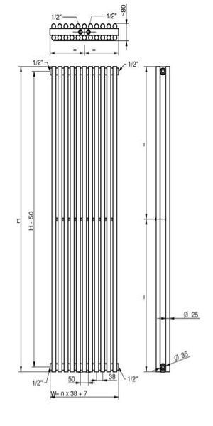 Дизайнерський вертикальний радіатор опалення BETATHERM Praktikum 2 H-1800 mm, L-275 mm нижнє підключення PV 2180/07 9016M  99 фото