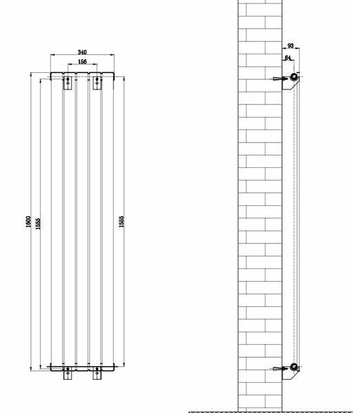 Дизайнерский вертикальный радиатор отопления ARTTIDESIGN Livorno 5/1600/340/50 чёрный матовый LV.5.160.34.5.B фото
